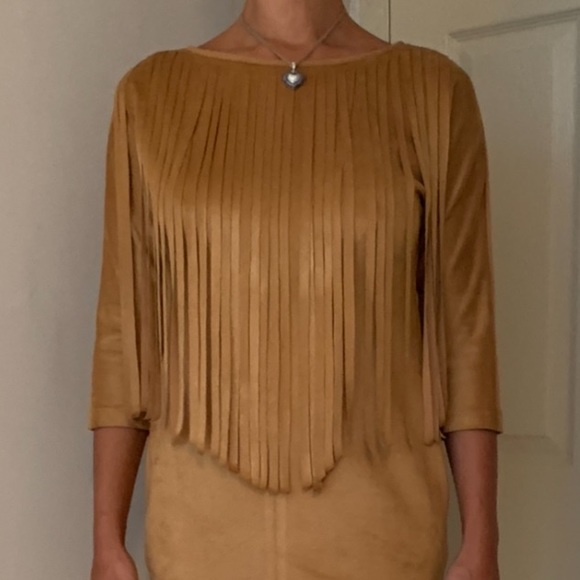 FAUX SUEDE CAMEL FRINGED DRESS WITH POCKETS - Picture 9 of 9